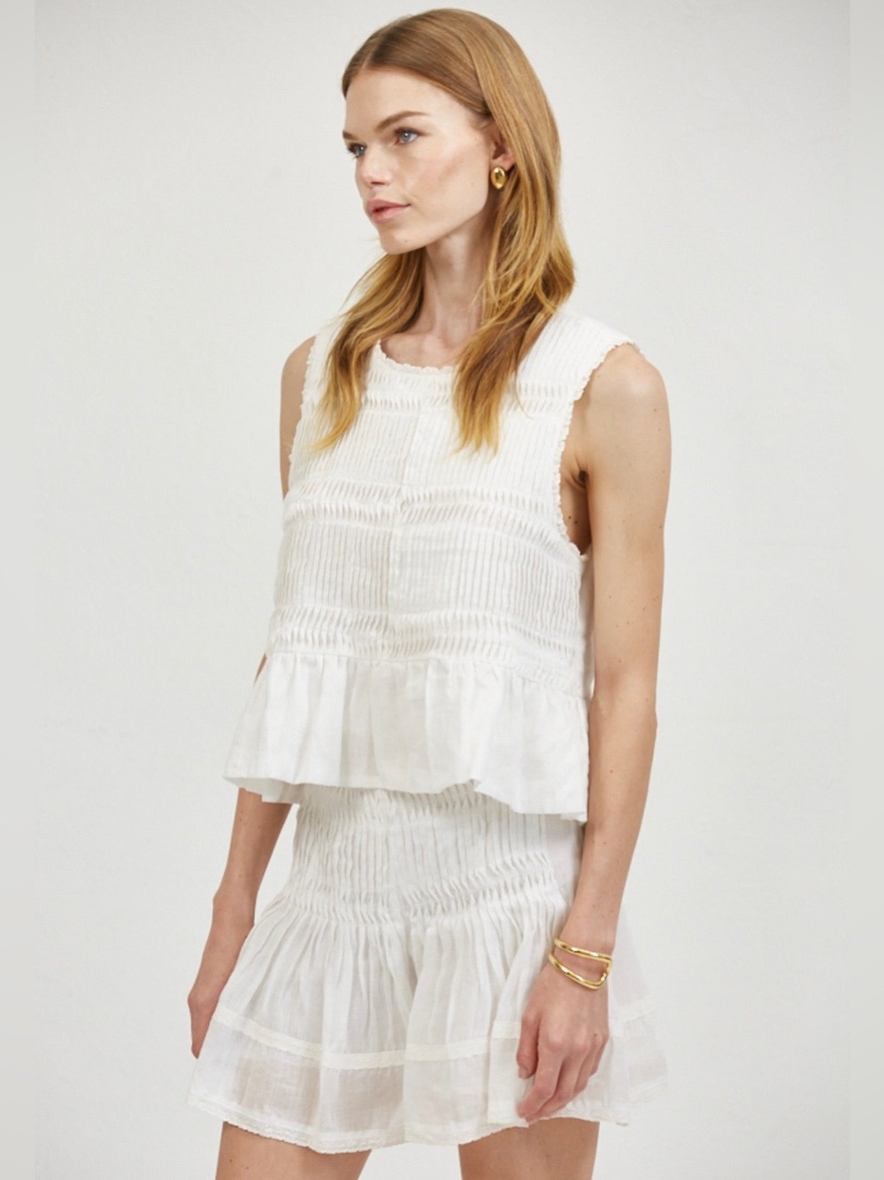 A.REN white linen shorts and tank set